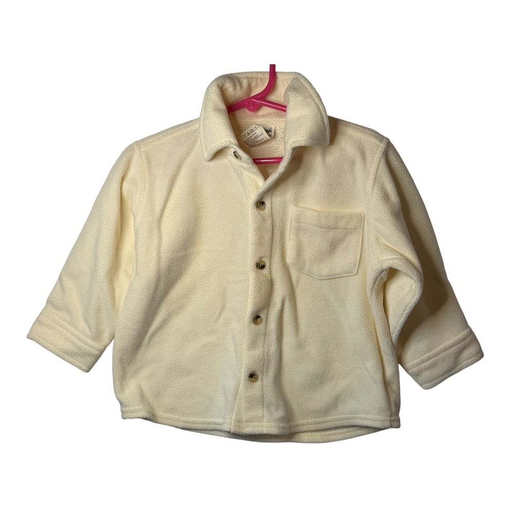 VTG Garanimals Jean Co. Fleece Button Up Shirt Cream Shacket Pocket 2T Kids Cozy